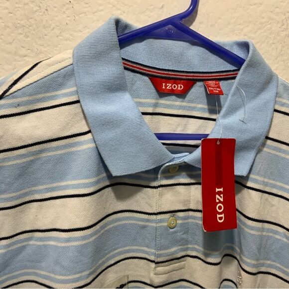 IZOD Men's Polo Shirt Adult XXL Navy Blue White Striped Short Sleeve NEW - Picture 3 of 7